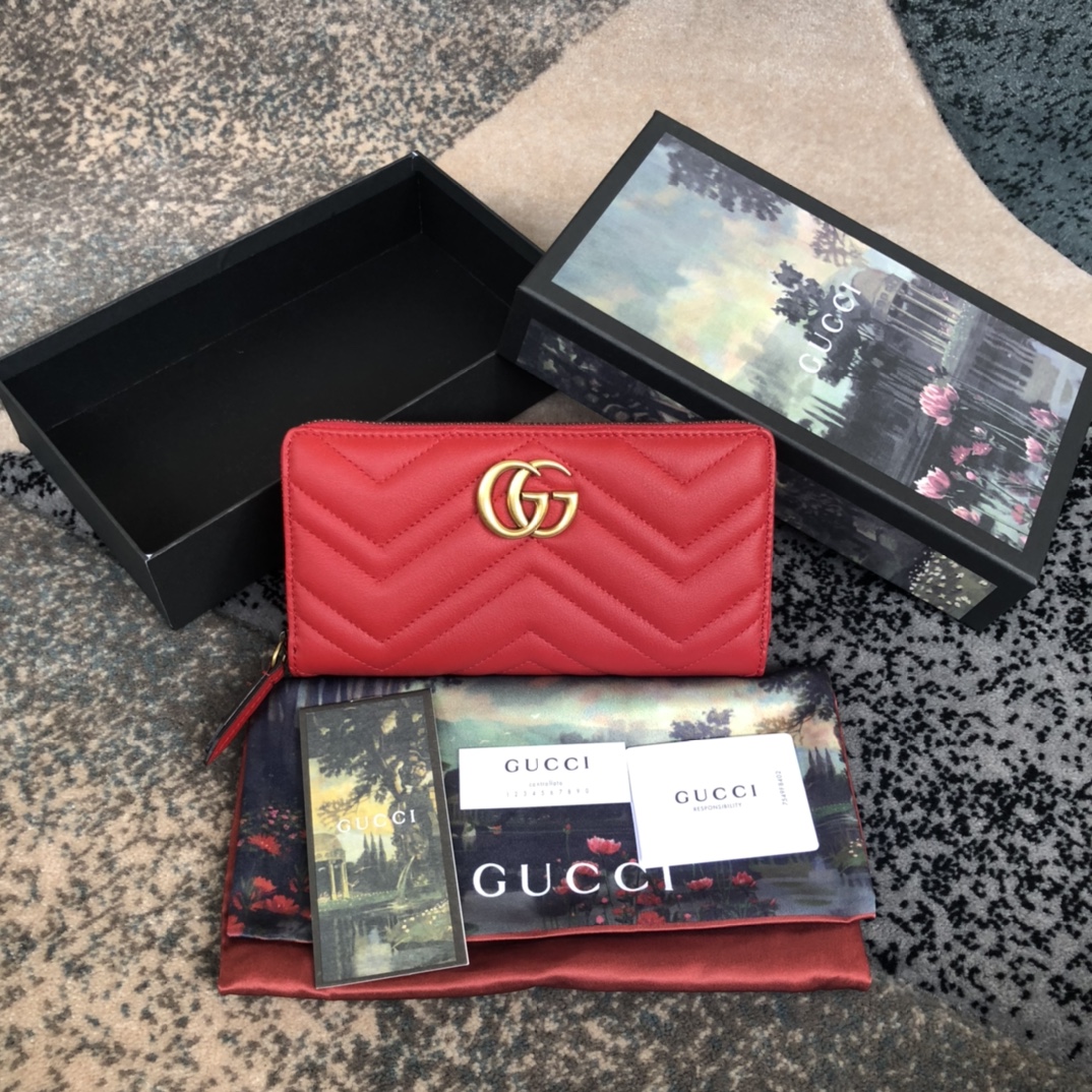 Gucci GG Marmont Zip Around Wallet 443123 Red